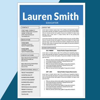 Preview of Teacher Resume & Cover Letter Template, Editable Resume, Creative CV, Educator