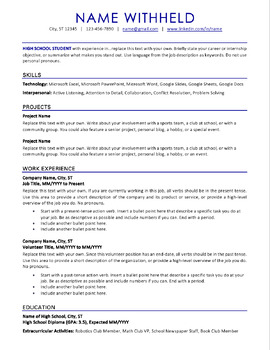 Preview of Resume Template for High School Students