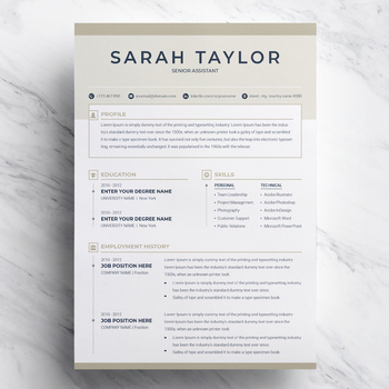 Preview of Resume Template with Cover Letter for Senior Assistant