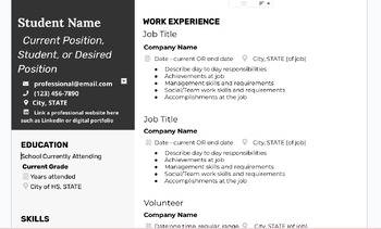 Preview of Resume Templates for High School Students Editable in Google Docs - Form 3