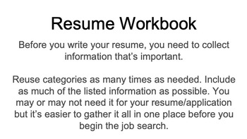 Preview of Resume Workbook