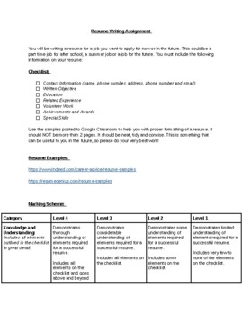resume writing assignment