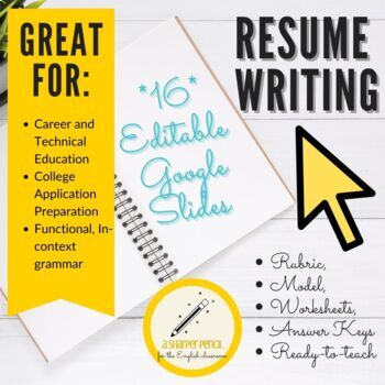 Preview of Resume-Writing: Handouts, Models, Mini-Lessons, Rubric (Editable Slides!)