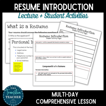Preview of Resume Writing Introduction | Lecture and Student Activities 