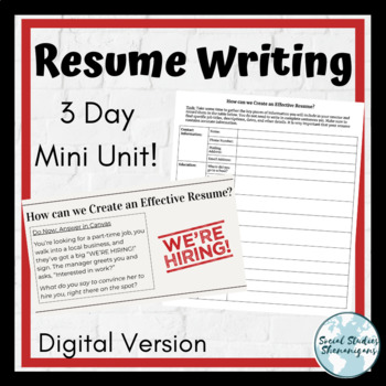 Preview of Resume Writing Mini Unit DIGITAL