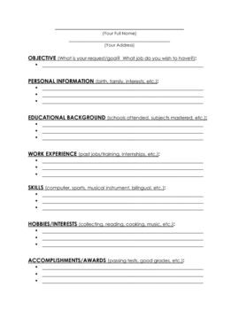 Preview of Resume Writing Practice - Worksheet