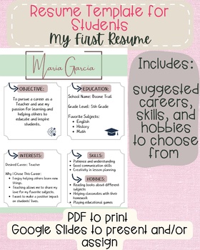 Preview of Resume for Students | Career Day Activity | Dream Job | My First Resume