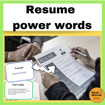 Preview of Resume vocabulary cards to build a strong resume for teens