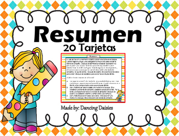 Preview of Resumen - Resumir - Summary Task Cards - Spanish - Digital - Distance Learning