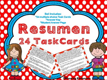 Preview of Resumen - Resumir - Summary Task Cards SPANISH - Distance Learning - Digital