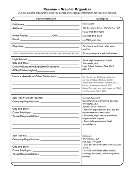 Preview of Resumes Graphic Organizer