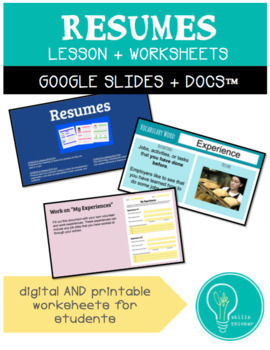 Preview of Resumes Lesson & Worksheets – Google Docs (special education life skills)