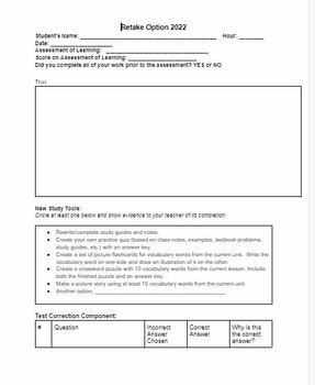 Preview of Retake/Reassessment Packet: Assessment Literacy: Student Work Student Choice