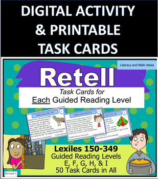 Preview of Self-Grading Retell Task Cards + Print  Reading Levels (Levels E,F,G,H, and I)