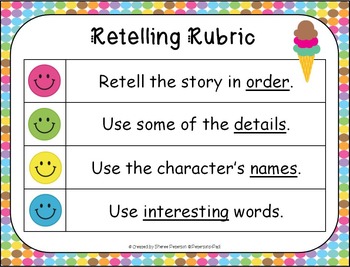 Retelling Rubric, Charts, Stories, Activities by Sheree Peterson