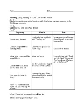 Preview of Retelling Using Reading A-Z The Lion and The Mouse