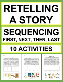 Preview of Retelling a Story Worksheets | Story Retell | Sequencing First, Next, Then, Last