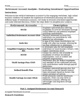 Preview of Retirement Account Analysis Worksheet: Smart Investment Strategies!