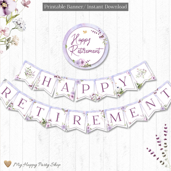 Preview of Retirement Banner, Flowers Banner, Lavender, Farewell Party, PRINTABLE