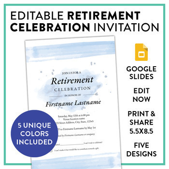 Preview of Retirement Celebration Invitation: 5 Watercolor Shades