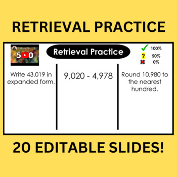 Preview of Retrieval Practice - 4th Grade Editable Math Review