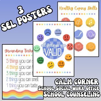 Preview of Set of 3 SEL Posters, Social Work, School Counseling Signs