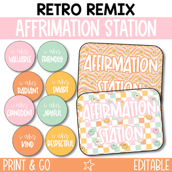 Preview of Retro Affirmation Station for Classrooms Editable / Retro Groovy Classroom Decor