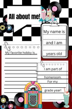 Preview of Retro "All about me" worksheet.