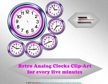 Preview of Retro Analog Clocks Clip-art: for every five minutes