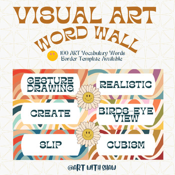 Preview of Retro Art Vocabulary Word Wall/ 100 Art Vocab Words/ Editable Template Available