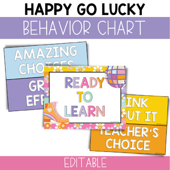 Preview of Retro Behavior Clip Chart for Classroom Editable / Happy Go Lucky