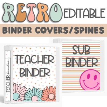 Preview of Retro Binder Covers and Spines Editable | Teacher Binder Covers | Retro Decor