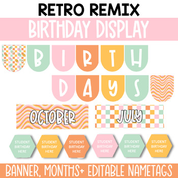 Preview of Retro Birthday Display for Classroom / Editable / Retro Remix