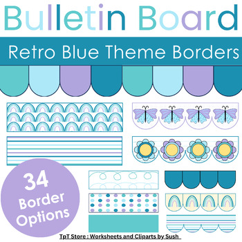 Preview of Retro Blue Bulletin Board Borders | Classroom Decor