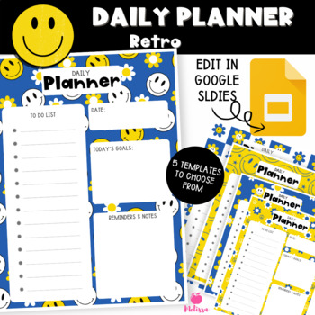 Preview of Retro Blue & Yellow Daily Planner (Google Slides Editable)