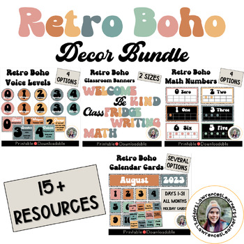 Preview of Retro Boho Classroom Decor Bundle | EDITABLE | New | Growing