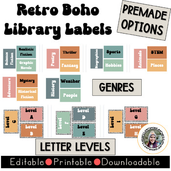 Preview of Retro Boho Classroom Library Book Bin Labels | EDITABLE | New