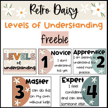 Preview of Retro Boho Daisy Levels of Understanding Posters Calming Class Decor⎮Freebie