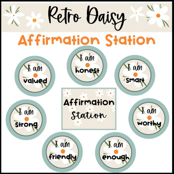 Preview of Retro Boho Daisy Themed Affirmation Station Display Calming Classroom Decor