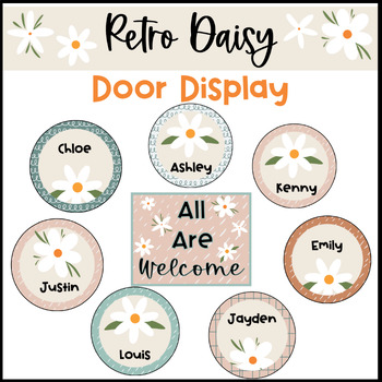 Preview of Retro Boho Daisy Themed Door Display Calming Classroom Decor⎮Editable