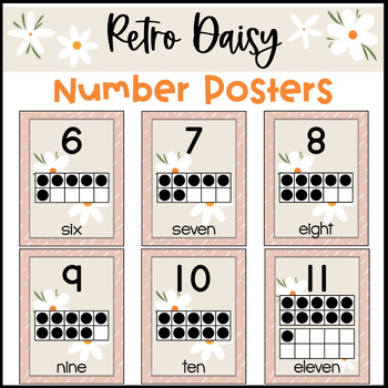 Preview of Retro Boho Daisy Themed Number Posters Calming Color Classroom Decor