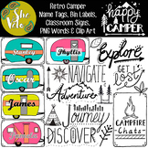 Retro Campers, Vintage Camping - Editable Name Tags, Clip 