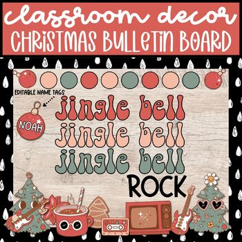 Preview of Retro Christmas Bulletin Board, Groovy Classroom Decor, and Door Decor Kit