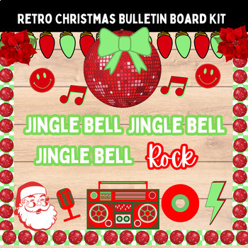 Preview of Retro Christmas Bulletin Board Kit - December Holiday Door Decor - Groovy Santa
