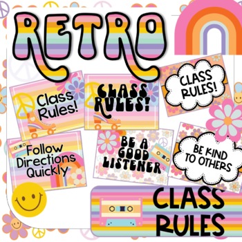 Preview of Retro Class Rules Posters Signs Classroom Decor Editable Boho