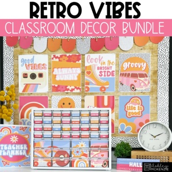 Preview of Retro Classroom Decor Bundle | Groovy & Bright Classroom Decor