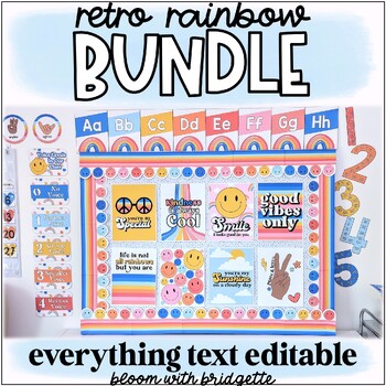 Preview of Retro Rainbow Classroom Decor Bundle - Bilingual Friendly Classroom Décor