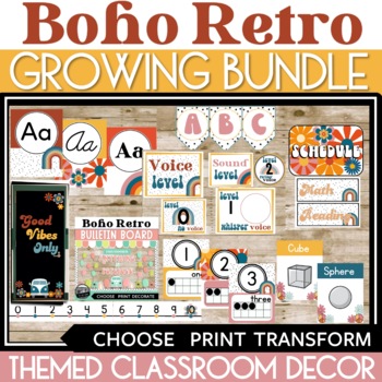 Preview of Retro Classroom Decor Bundle || Boho Retro Theme Growing Bundle