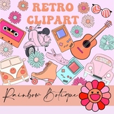 Retro Clipart Set, 90s hippie clipart bundle, groovy clipa