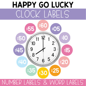 Preview of Retro Clock Labels for Classroom / Analog Time Cards / Happy Go Lucky